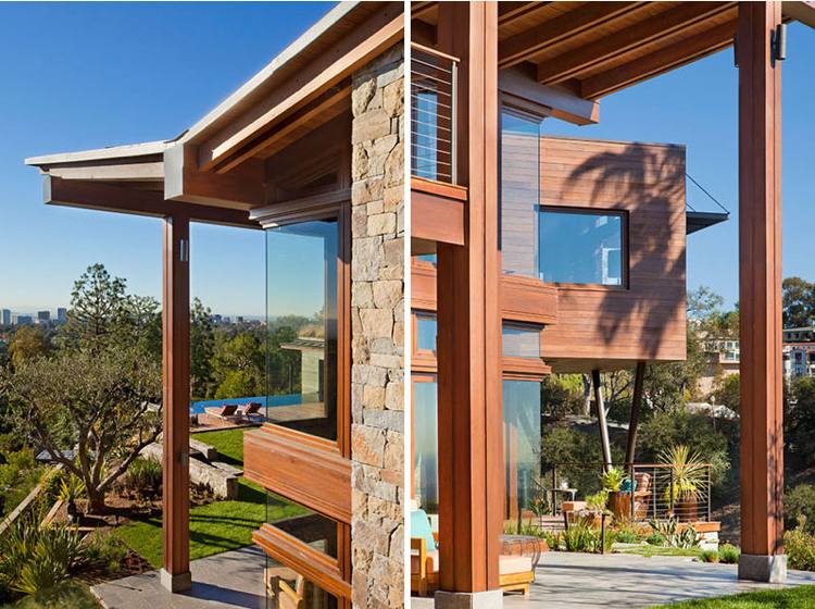 obklad z prírodného kameňa mimo drevo moderný dom vonkajšia záhrada