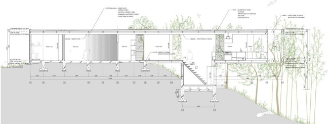 Dom vo svahu-v časti bočný výhľad na les