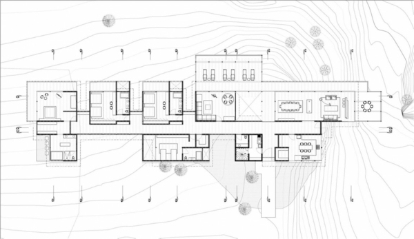 Náčrt modernej architektúry dreveného lesa Drevený dom les modernej architektúry plán