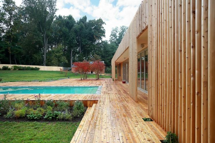 drevené lamely obrazovka na ochranu osobných údajov terasa-drevená podlaha-bazén-fasáda-originál