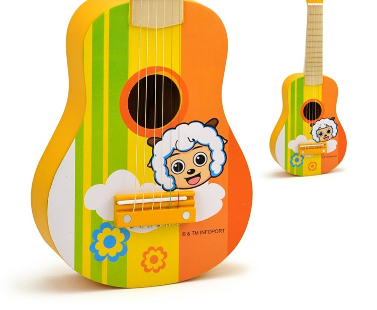 Gitara vyrobená z dreva s ovečkami