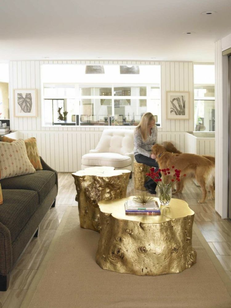 zrubový stolný dizajn zlatá farba elegantný moderný