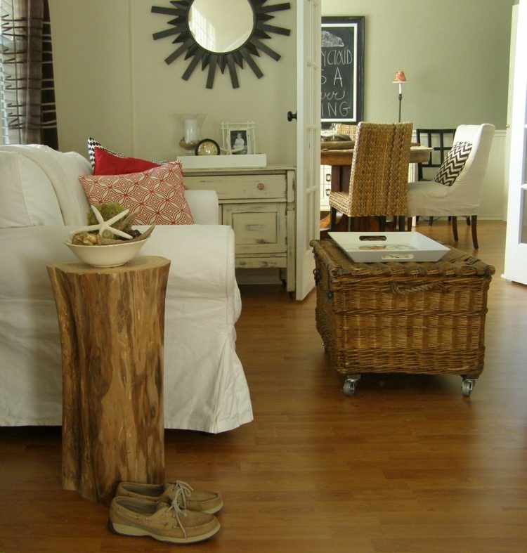 stolný dizajn drevený kufor vysoký bočný stolík košík konferenčný stolík