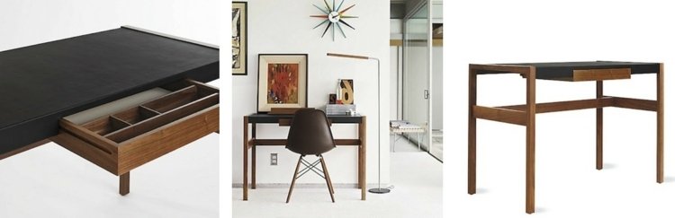 Písací stôl s delenou zásuvkou stôl domáca kancelária risom starožitný inšpirácia stolička eames z tmavého dreva