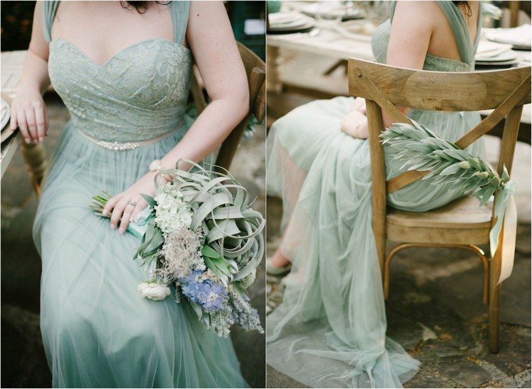 Svadobné šaty v šalviovo zelenej farbe s malým opaskom nápad-svadobná-dekorácia-šalvia-zelená-svadobné-šaty-svadobná kytica