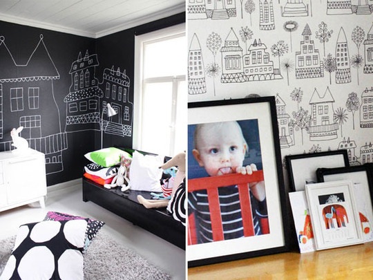 farba na tabuľu do detskej izby nakresliť bielu čiernu kresba tabule do detskej izby