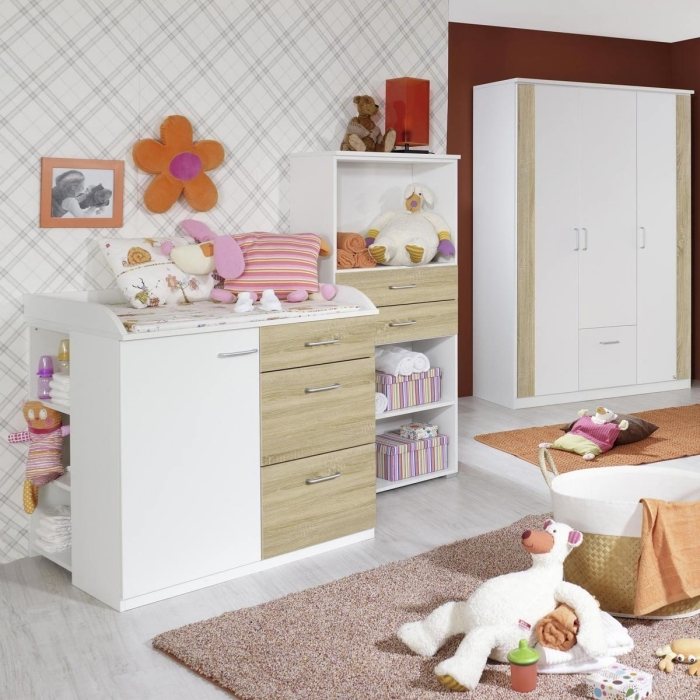 Prebaľovací stôl-zásuvky-z dreva-Tiana-alpské drevo biely dub-Sonoma