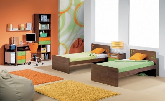 Okrúhle motívy ako nadýchaný koberec na stenu Zeleno-oranžové-ako-farby-v-miestnostiach mládeže-pre-dievčatá