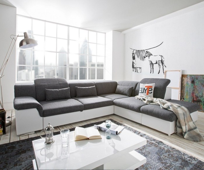 Pohovka-s-pohovkou-vpravo-Milja-biela-tmavosivá-funkcia na spanie-deLife