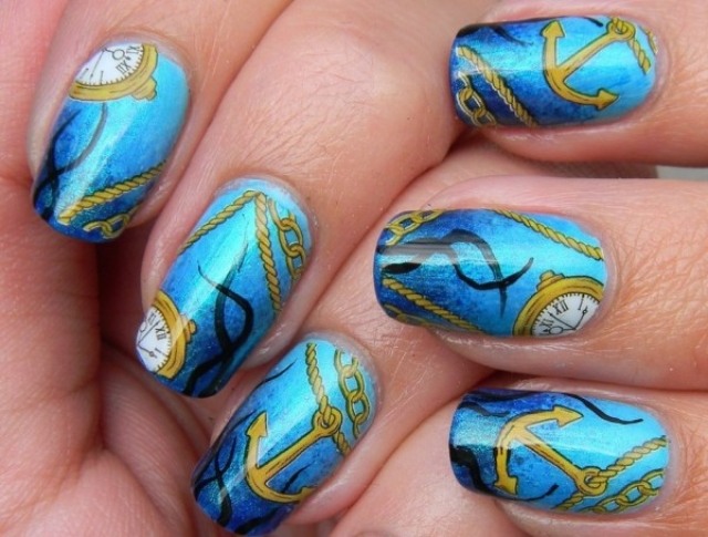 nápady-nailart-ručne-kresby-podvodný-svet-motív-námorný