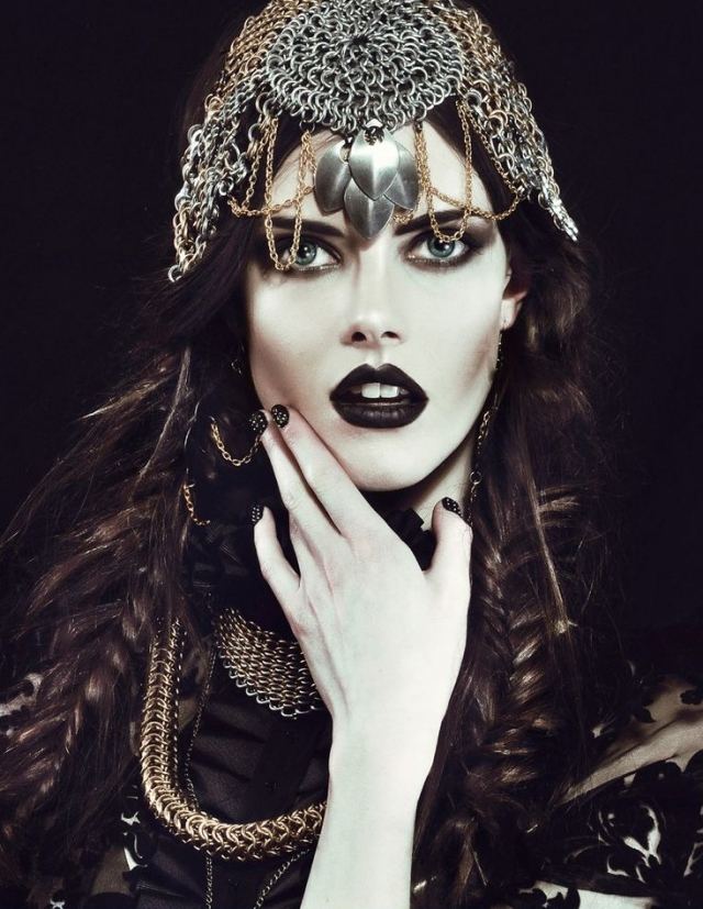 Kúzelný doplnok do vlasov - dizajn laku na nechty s čiernym rúžom Black-Magic-Witch-horror-hair-accessories-black-lip-nail-lak