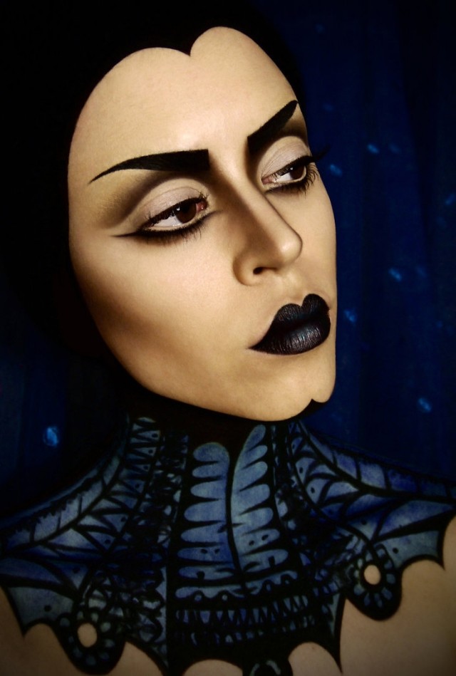 zlý kráľovná-snehobiely-čarodejnícky make-up-dosť škaredý zlo-kráľovná-čarodejnica-make-up-pekne-škaredé-čierne-pery