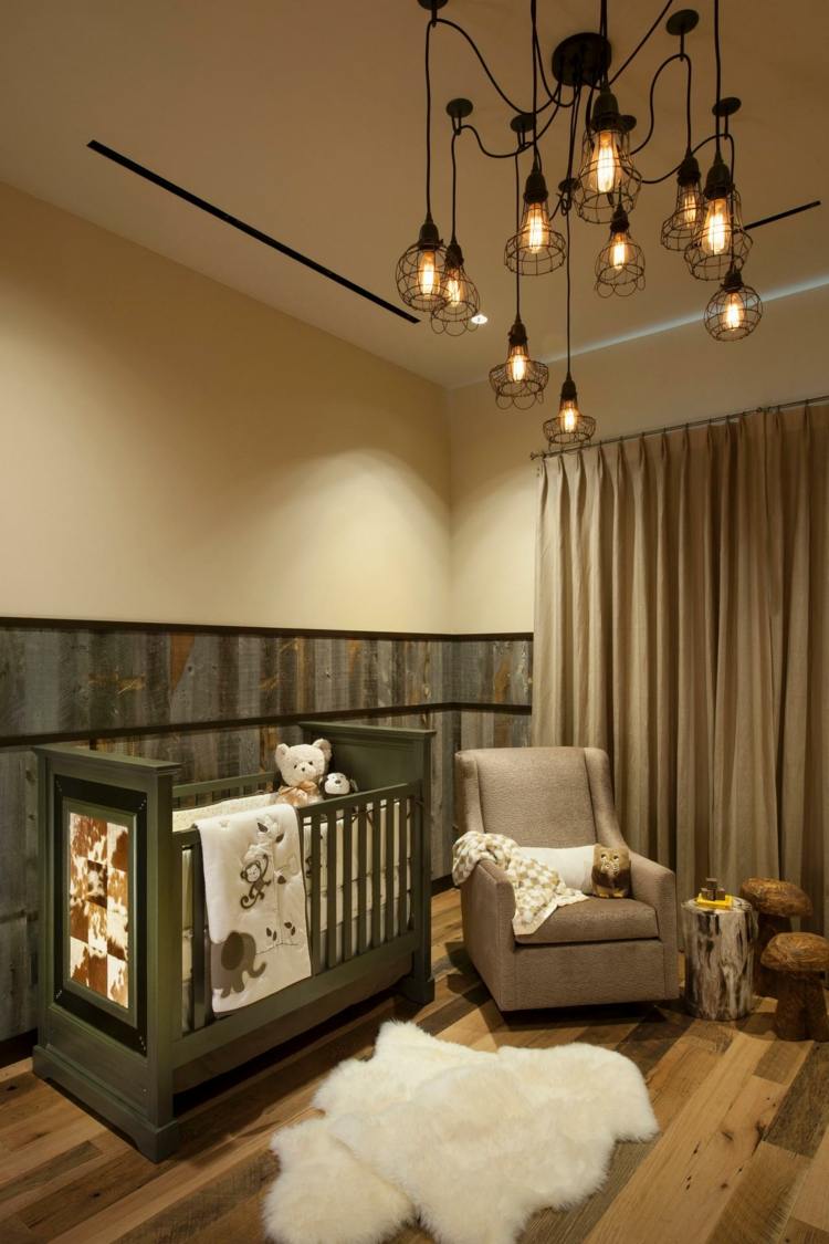 Obloženie drevom a prírodnými farbami, ako je olivovo zelená a béžová