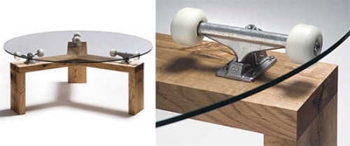 nápady na upcyklovaný interiérový dizajn skateboardového konferenčného stolíka