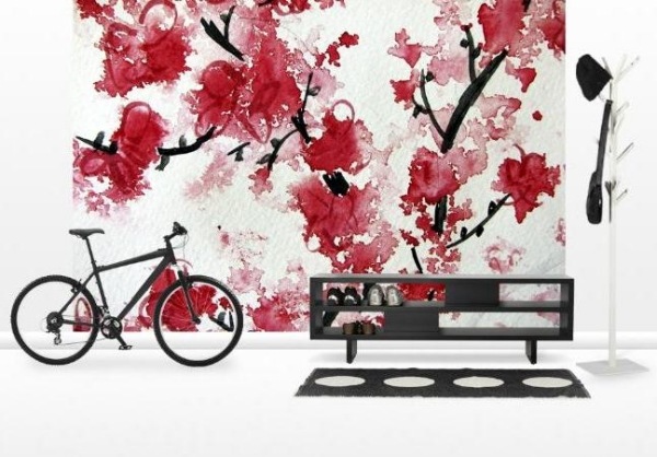 nápady foto tapeta červená chodba čierny sál nábytok nápady nástenná dekorácia fototapeta červená chodba čierny predsieň nábytok