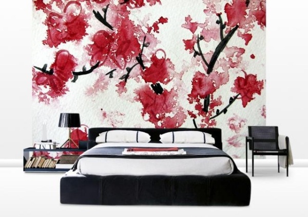 foto tapeta spálňa čierna posteľ červená fototapeta spálňa čierna červená