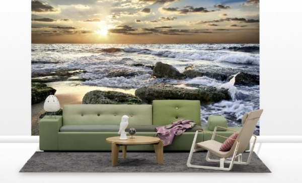 fototapeta morská obývačka nápady nástenné dekorácie foto tapety more obývačka