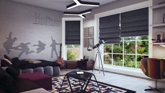 Izba pre teenagerov nápady na dekoráciu stien-žalúzie