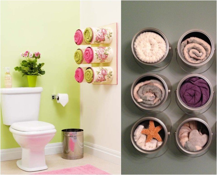 Zrolujte uteráky a skladujte v kovových plechovkách nápady-kúpelne-uteráky-skladovanie-kovové-plechovky