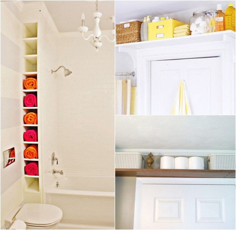 Uchovávajte uteráky a kúpeľňové doplnky v malej kúpeľni nápady-kúpeľňa-skladovanie-uteráky-police-nad-dverami