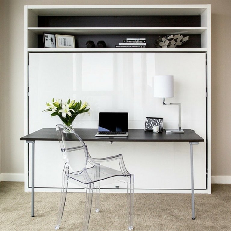 nápady s posteľou a stolom moderná transparentná stolička plastová lampa na stôl