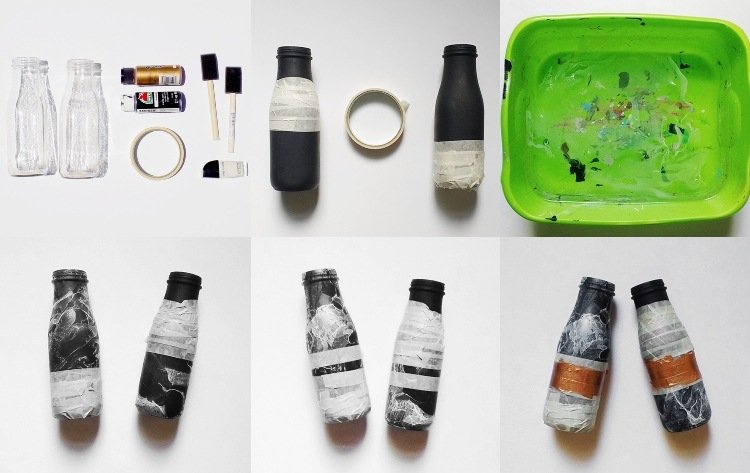 Maľujte fľaše na pitie čiernobielo Pokyny a nápady