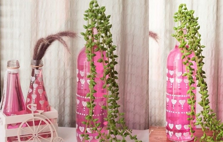 Fľaše maľujú boho srdcia a vzory