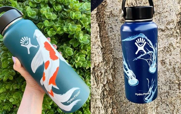 Fľaše na pitie namaľujú motív koi ryby na kov