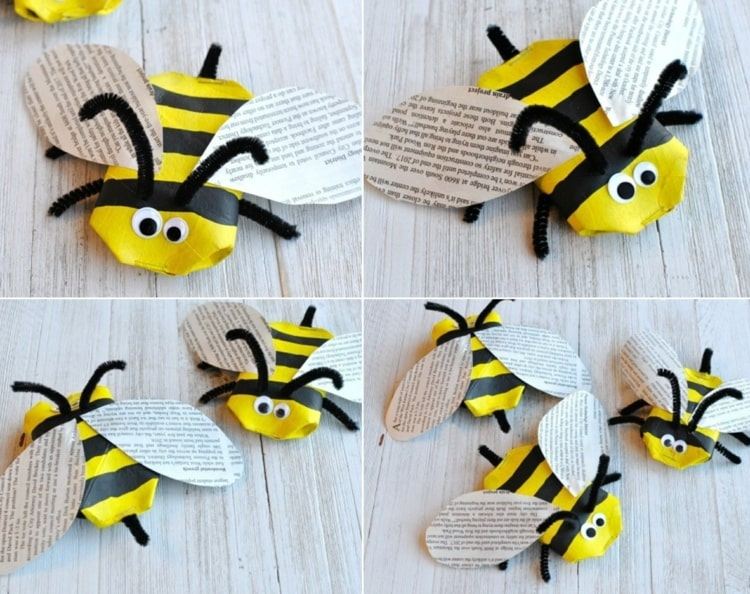 Roztomilé včielky vyrobené z toaletných roliek a novín