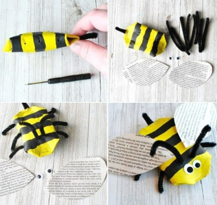 Domáca včela s kotúčom toaletného papiera a čističmi rúrok