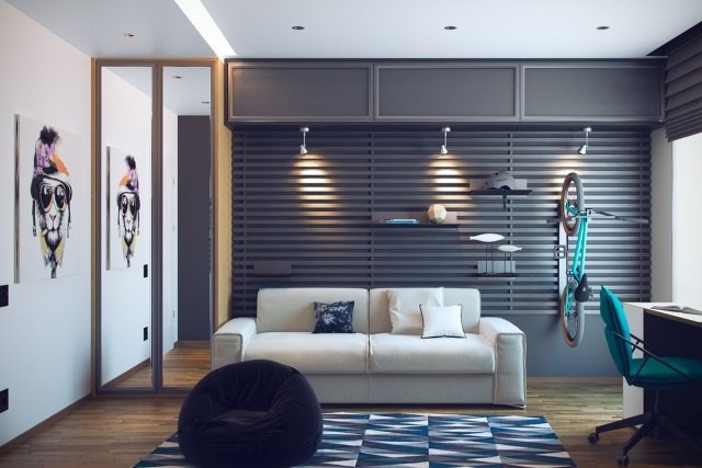 Bicykel visel na stene a uložil sa Bicykel uložený na stene v hq-tíme pre mládež