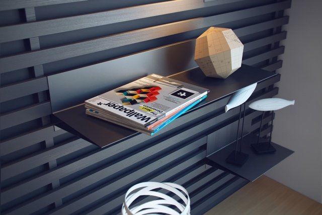 jednoduché plávajúce čierne police na stenu hq-tím, miestnosť pre mládež, dizajn chlapčenské-drevené-stenové-panely-police