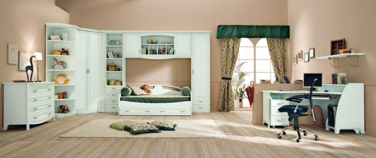 nápady zariaďovanie mäta zelená rohová skrinka stôl záves parkety