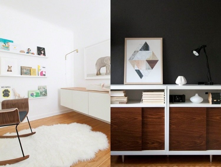 Na poličku Ikea Besta namontujte čelo skrinky alebo horný povrch z dreva ikea-besta-policovy-skladovy-system-vinobranie-svate fronty-drevena podlahova-stena-farba-cierna-biela