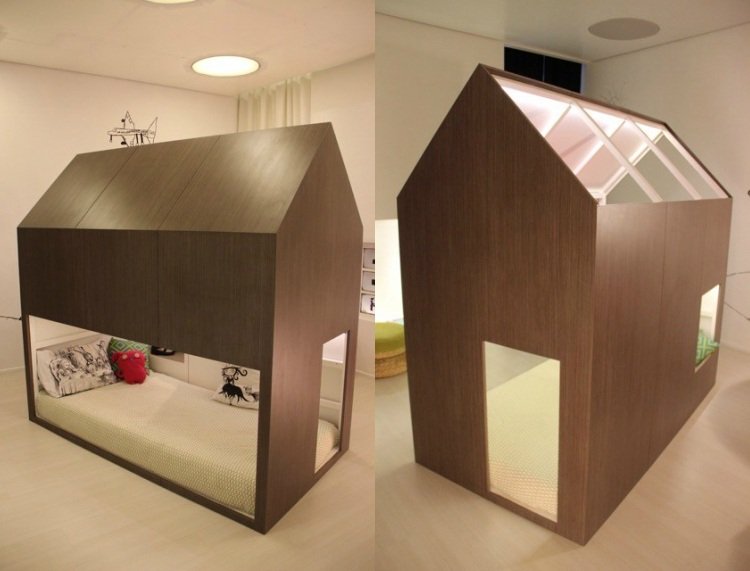 ikea kura posteľ prerobená posteľný dom moderný minimalistický dizajn