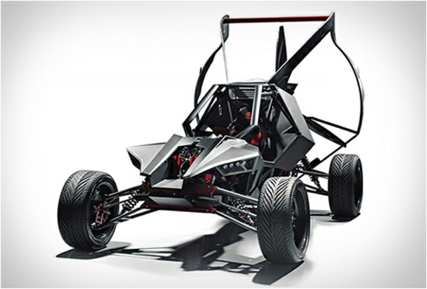 Čierne vrtule pneumatík na konštrukciu padákového krídla Skyrunner Technológia budúcnosti Terénny automobil Skyrunner