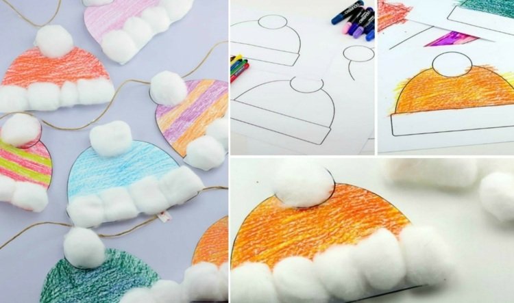 zimný drotár detská čiapka papierová farbiaca šablóna vata veniec ozdoba okna drotár