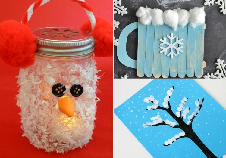 zimné ručné práce s deťmi nápady ľahké ručné pokyny snehuliakov odtlačky prstov