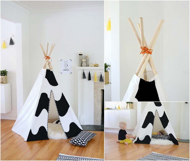 Tipi-stan-deti-vyrobte si sami-drevený-stĺp-vchodový koberec