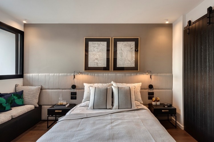 spálňa sedadlo v industriálnom elegantnom štýle