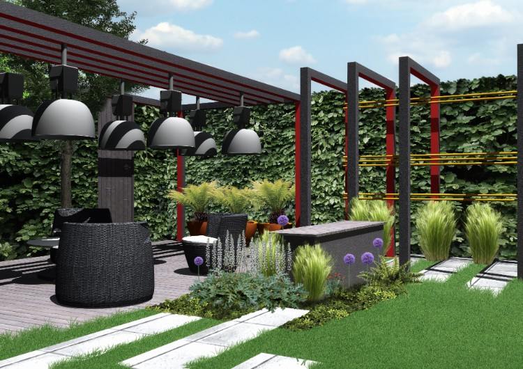 priemyselný vzhľad nápady na dizajn záhrady tipy na minimalistický drevený betón