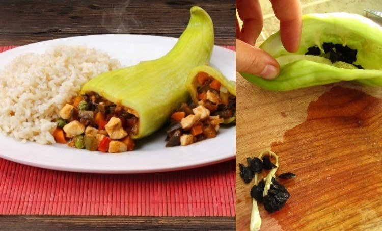 Recepty na inkskú uhorku plnené mletým hovädzím mäsom alebo kuracím mäsom a ryžou