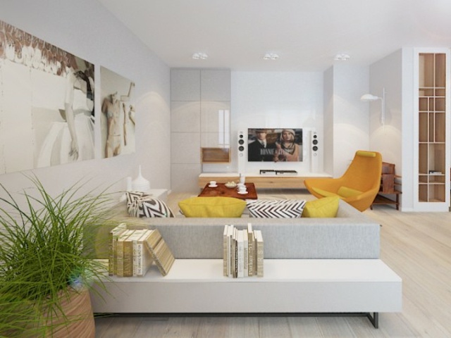 3-horčicová farba v obývacej časti