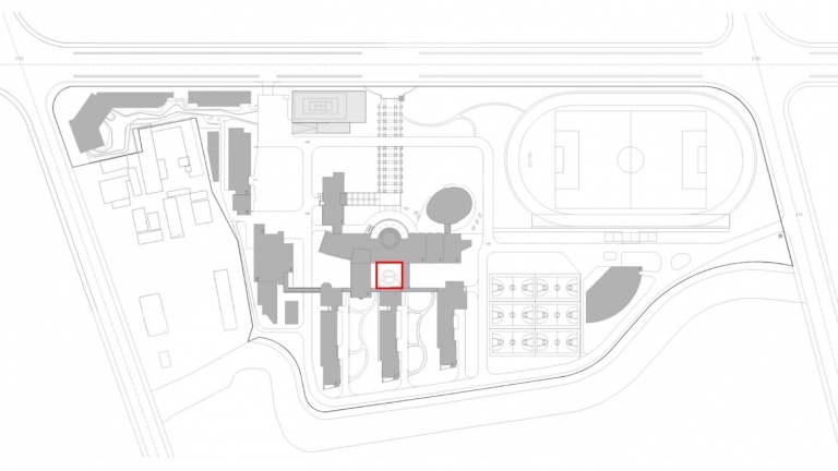 Pohľad zhora na dizajn vnútorného dvora s návrhom prevodu