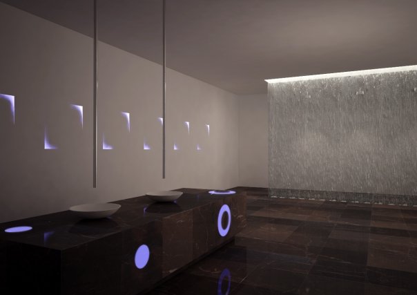 LED osvetlenie fialové dlaždice vstavaný mramor