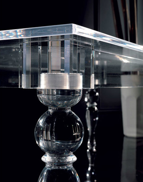 Inovatívny akrylový jedálenský stôl - dizajn Colico Akrylový dizajn jedálenského stola-priehľadný-priehľadné nohy stola-sústružené