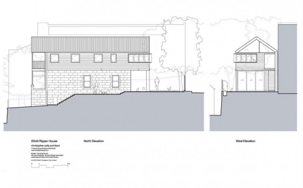 Pôdorys bočného pohľadu na Elliott Ripper House