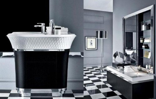 Dizajn kúpeľne v šachovom štýle Šachový štýl v čiernobielom dizajne kúpeľne