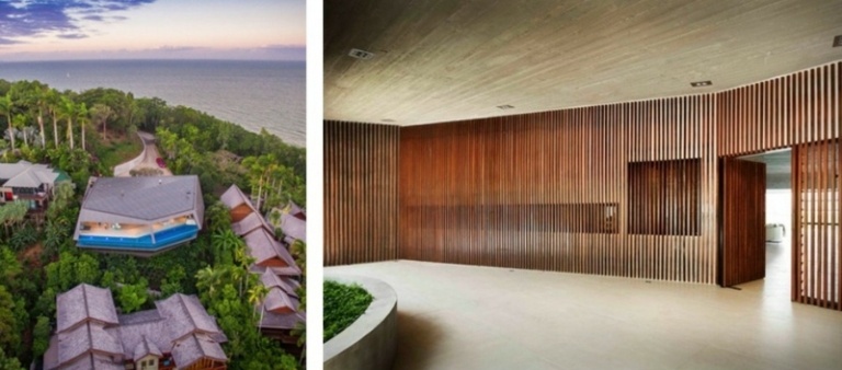 interiér betónové žulové vchodové dvere drevené lamely dizajn domu snov