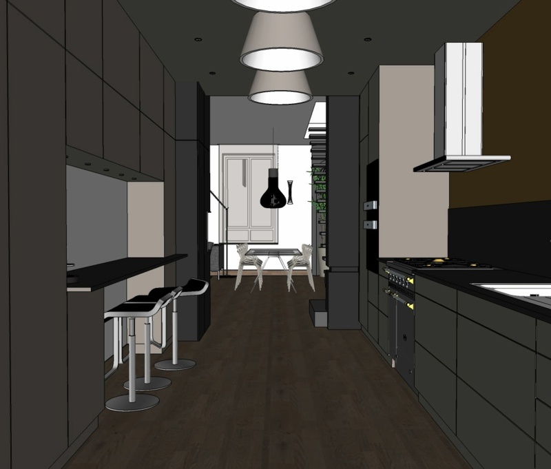 interiér čierne akcenty kuchyne dizajnové žiarovky skrinky